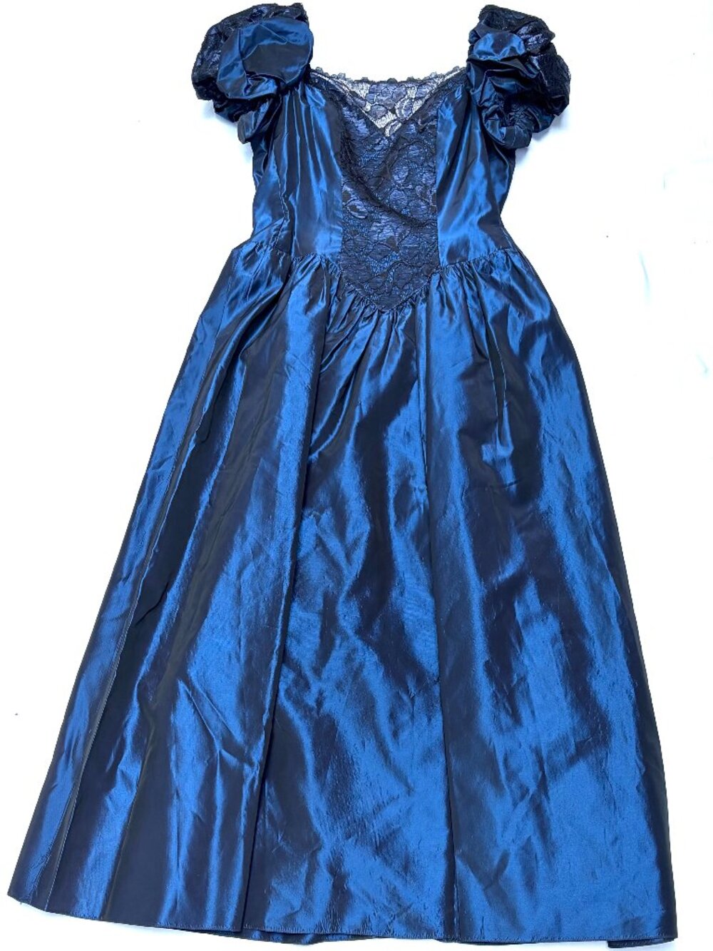 Vintage blue satin prom dress 9 1980s 80s